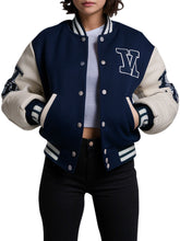 Women's Navy Blue Varsity Jacket With Bold Lettering